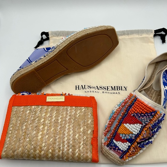 NWT HAUS ASSEMBLY of Nassau Bahamas beaded espadrilles and matching clutch set. - Picture 3 of 6